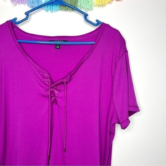 Lauren Ralph Lauren Purple Lace Up Ribbed T-Shirt Size 3X Plus Size - Picture 9 of 17